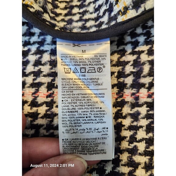 Old Navy Wool Blend Houndstooth Plaid Jacket Black White Navy Pink Medium - Picture 7 of 7